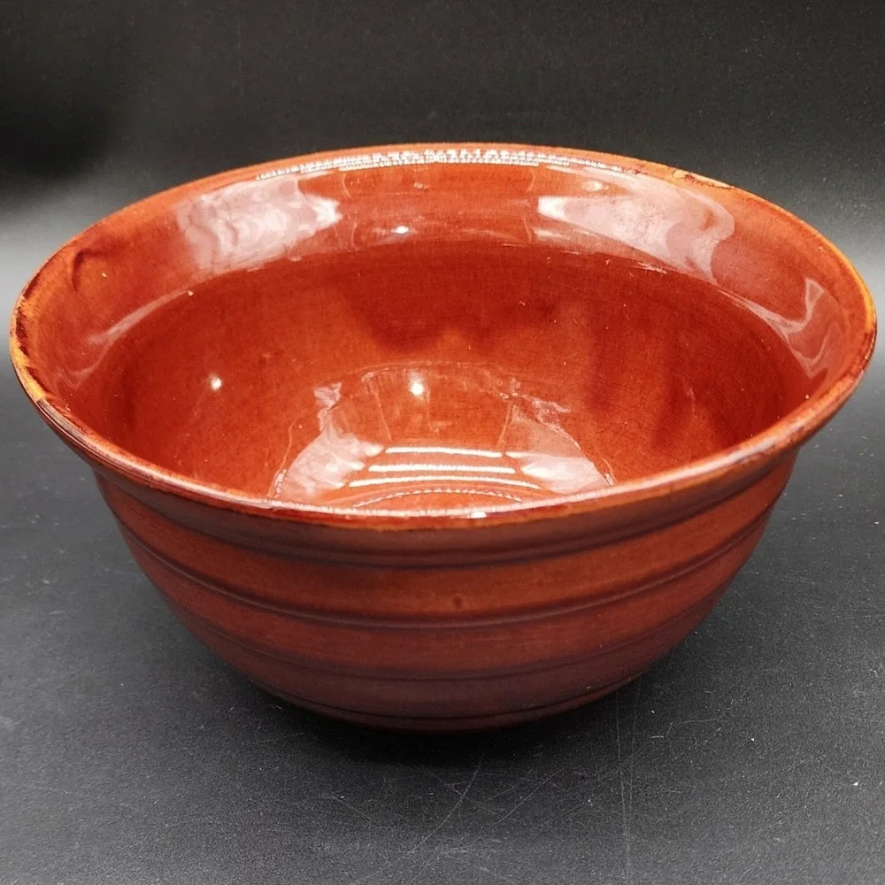 Mar-Crest Brown Stoneware Ribbed Bowl Vintage MCM Kitchen Farmhouse Rustic Decor